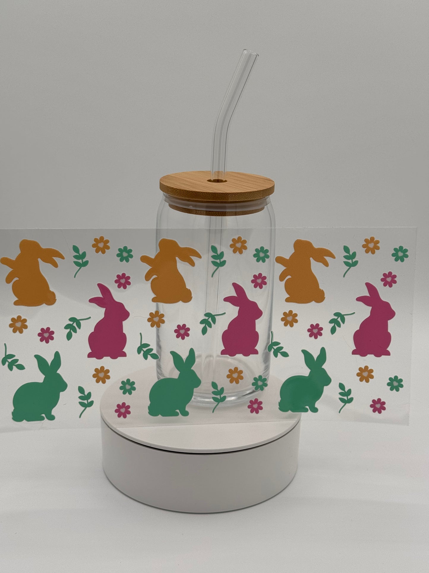 16 oz Glass Tumbler with Pastel Bunny Design