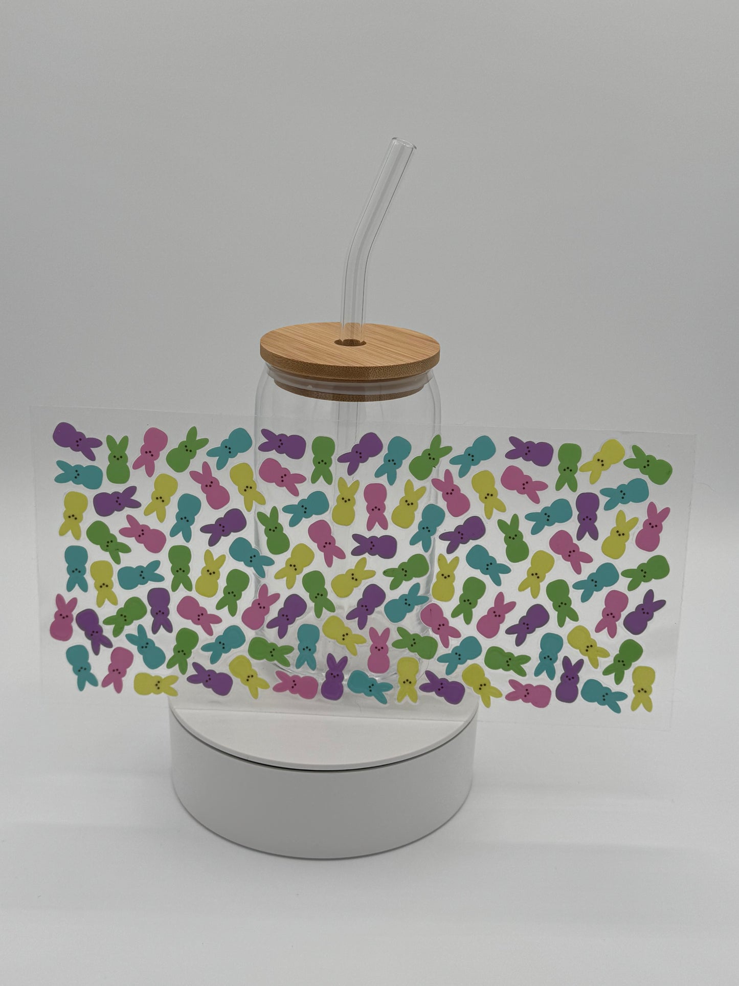 16 oz Glass Tumbler with Easter Bunny Candies Pattern