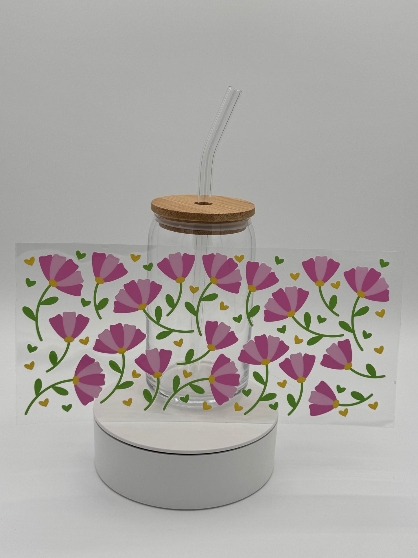 16 oz Glass Tumbler - Pink Blossom Design